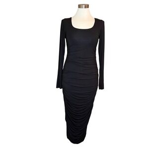 SHAPEFIX Black Long Sleeve Ruched Bodycon Midi Dress Women's XL